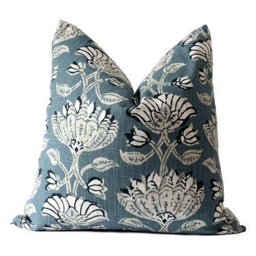 Indigo Floral Print Pillow Cover