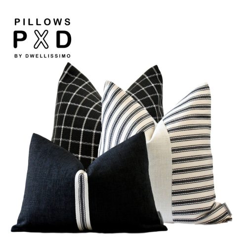 black cream stripe pillows