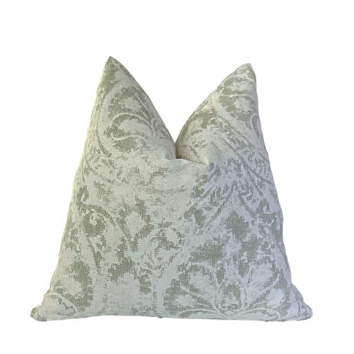 Shabby Chic Faded Green Cotton Damask Pillow Cover