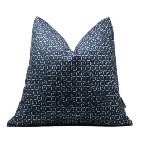 Blue and White Graphic Cotton Pillow