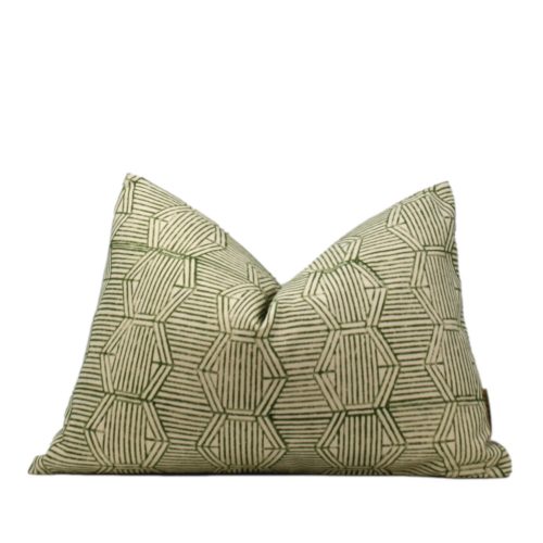 Green Geometic Block Printed Cotton Pillow Cover