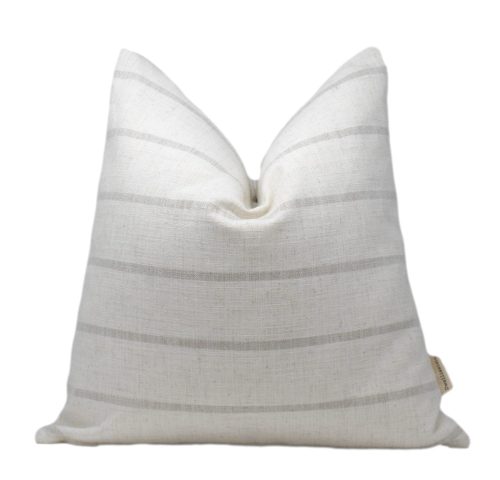 White & taupe stripe pillow