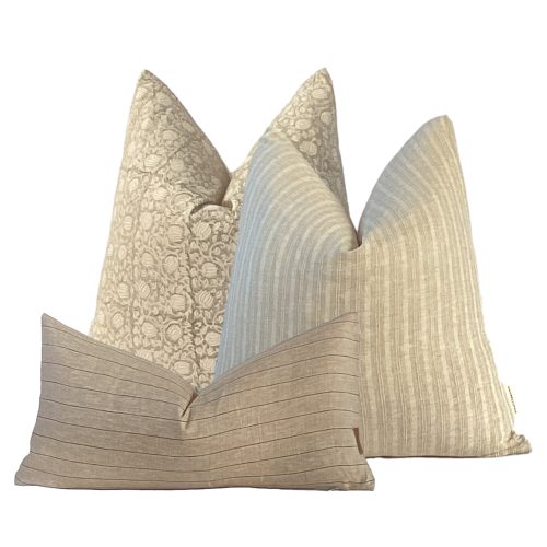 Asha | Mocha and Charcoal Stripe Pillow Cover, Light Brown and Charcoal Stripe Pillow