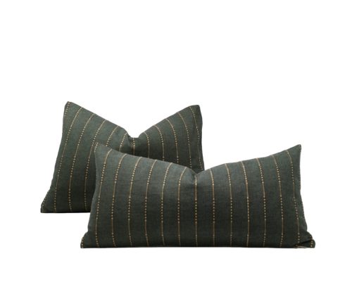 Dark Olive Green Dash Dot Stripe Pillow Cover