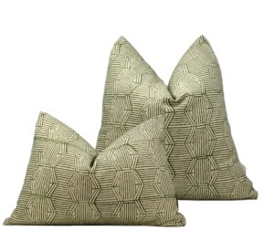 Green Geometic Block Printed Cotton Pillow Cover