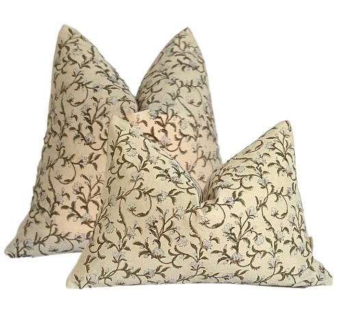 Kyoto White | Floral Block Print Pillow Cover, White and Natural Floral Pillow