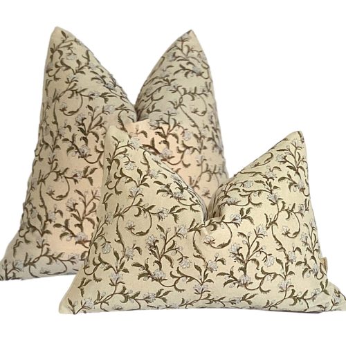 Kyoto White | Floral Block Print Pillow Cover, White and Natural Floral Pillow