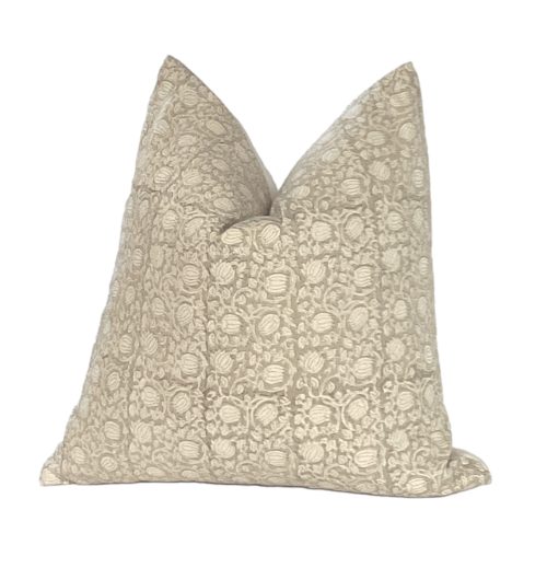 Marra | Cream Floral Pillow Cover, Cream Block Print Pillow, Neutral Floral Pillow
