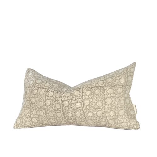 Marra | Cream Floral Pillow Cover, Cream Block Print Pillow, Neutral Floral Pillow
