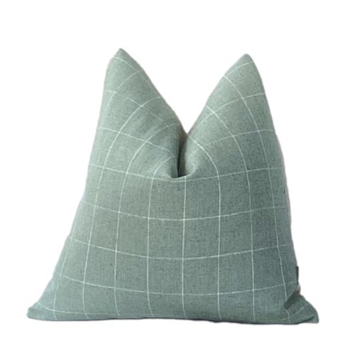 Cecile | Light Blue Windowpane Check Pillow Cover, Blue and White Check Pillow