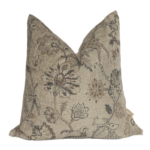Betta | Burlap Botanical India Style Pillow Cover, Animal Print Pillow, Jacobean Pillow