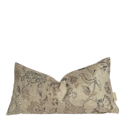 Betta | Burlap Botanical India Style Pillow Cover, Animal Print Pillow, Jacobean Pillow