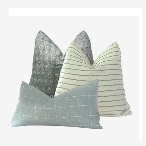 Cecile | Light Blue Windowpane Check Pillow Cover, Blue and White Check Pillow