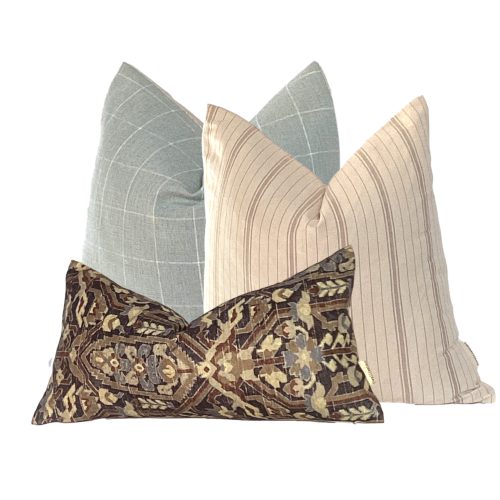 Mitta | Cream and Light Brown Pillow Cover, Cream Stripe Pillow, Brown Stripe Pillow