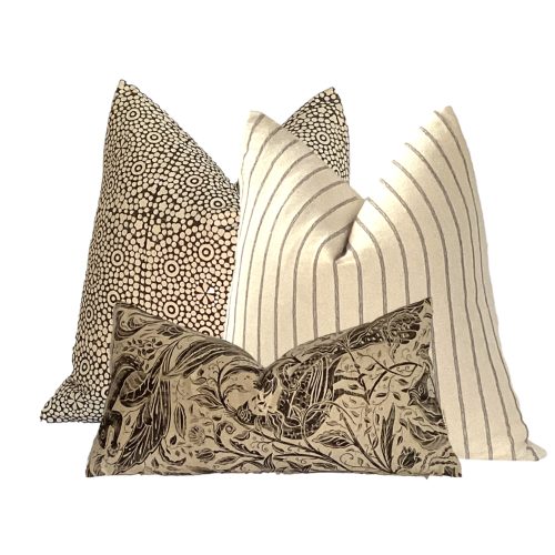 Amina | Charcoal Cream Block Print Pillow Cover