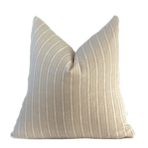 Liya | Mocha and White Stripe Pillow Cover, Taupe Stripe Pillow
