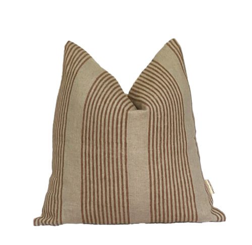 Jane || Mustard Stripe Block Print Linen Pillow