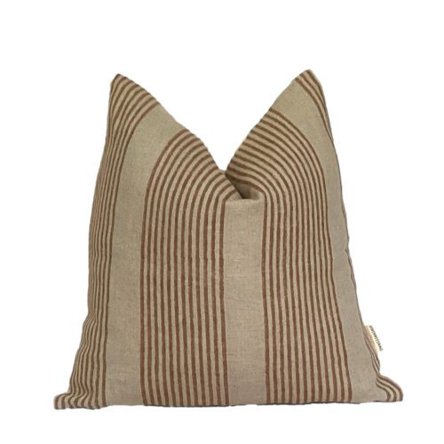 Jane || Mustard Stripe Block Print Linen Pillow
