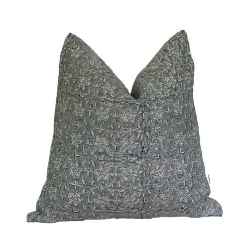 SELAH || Steel Blue Grey Floral Block Print Pillow Cover
