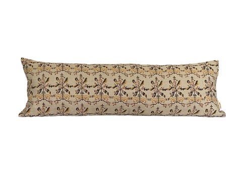LUNA || Tan and Mustard Floral Block Print Pillow
